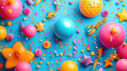 Colorful Festive Balloons and Confetti on Bright Blue Background for Celebrations