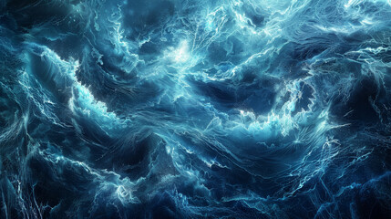 Obraz premium The image is of a large body of water with waves crashing against the shore