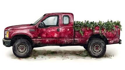 best funny Merry Christmas Watercolor Vintage Red Truck