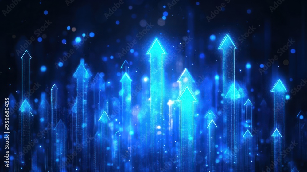 Aufkleber abstract background with blue glowing arrows pointing upwards, representing growth and progress in t