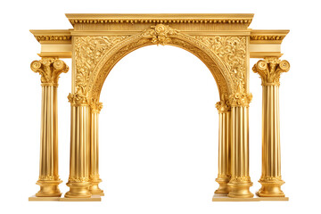 Golden Ornamental Arch with Columns Isolated on Transparent Background