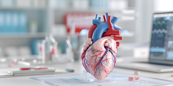 Detailed anatomical model of the human heart showcasing arteries and veins, perfect for educational