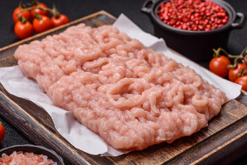 Fresh raw chicken mince with salt and spices