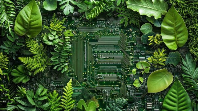 Connecting nature and technology through green computing IT ethics and green technology on a computer circuit board