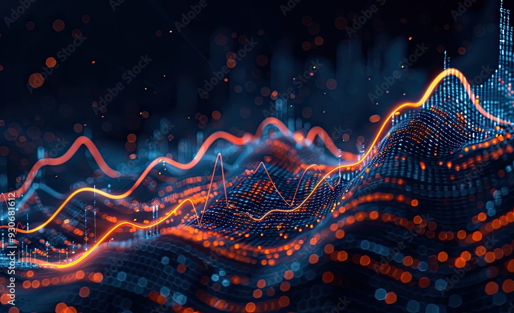 Poster the background is dark blue, with stock market charts and graphs glowing in the foreground the graph