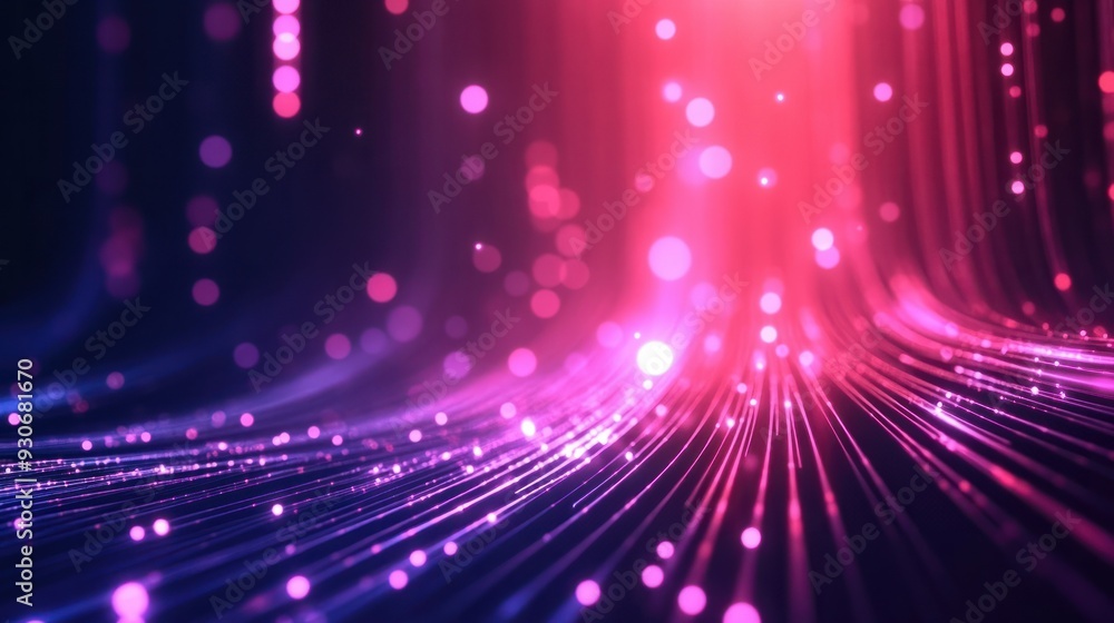 Poster digital technology abstract background with blurred lights and moving lights, in the style of precis