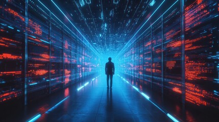 Obraz premium Cyber security, AI Mind, Network Management, Modern Data Center, Cloud Networking, AI Generated Art