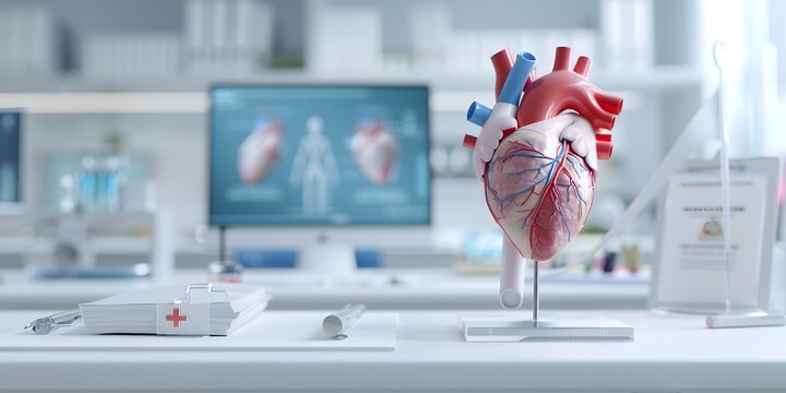 Detailed anatomical model of the human heart showcasing arteries and veins, perfect for educational