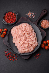 Fresh raw chicken mince with salt and spices