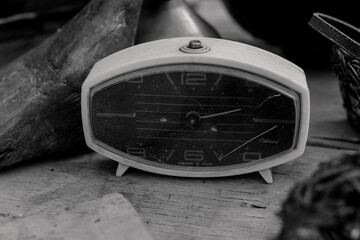Vintage alarm clock: Time reminder in black and white style