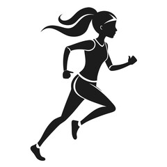 Running men and women, vector set of isolated silhouettes