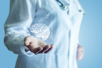 A doctor demonstrates a brain .