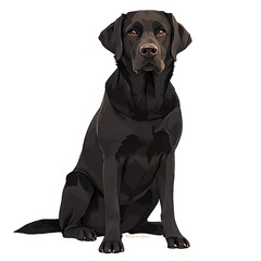 Illustration of a black labrador with a lovely and kawaii white background