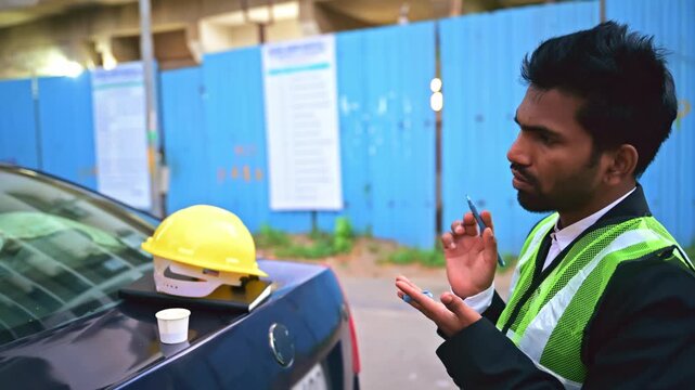 Man in Reflective Vest at Construction Site