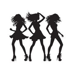 Silhouettes of dancing girls Black and white vector illustration