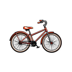 A clean vector image of a modern urban bicycle with red frame, black wheels and white tires, isolated on a white background.