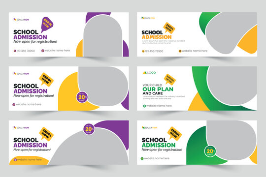 School admission facebook cover design, back-to-school social media banner set, online education banner ads template.