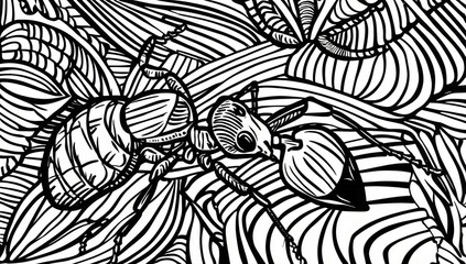 Coloring page, cute ant