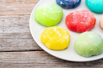 Mix of colorful mochi . Traditional japanese dessert