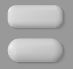 Vector 3d Realistic Round and Square White Button Pin Badge, Plastic Blank Empty Button Badge Set Isolated - Front View. . Glossy Brooch Pin.Template for Branding, Mock-up