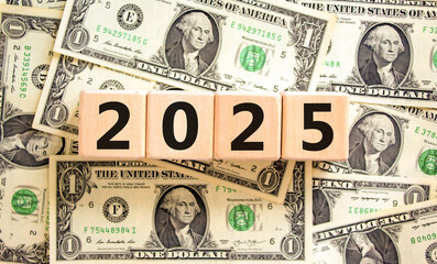 Business concept of 2025 new year symbol. Beautiful wooden cubes with number 2025 Happy new year....