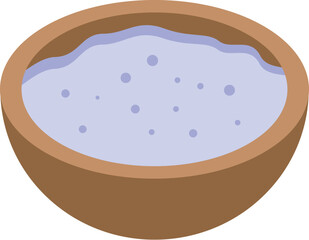 Wooden bowl containing purple cosmetic clay waiting to be applied