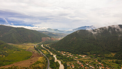 Aerial view of Bulgarian village in the mountain.