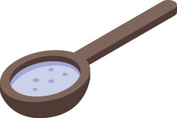 Isometric icon of wooden spoon holding water with bubbles