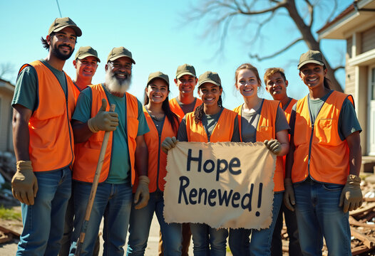 Volunteers cleaning up devastated neighborhood after hurricane