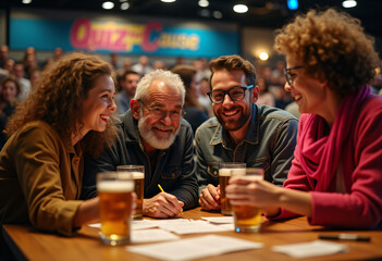 Diverse friends at charity trivia night
