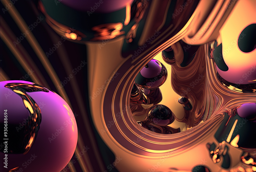 Aufkleber abstract background with colorful fractals. surreal composition with fluid waves of liquid metal.