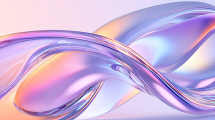 Abstract Background with 3D Crystal Glass Shape, Twisted Form with Iridescent and Holographic Effects, Glass with Refraction, Dispersion, and Imperfections, Modern Digital Art, Elegant Visuals