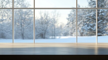 Empty table and winter window in background