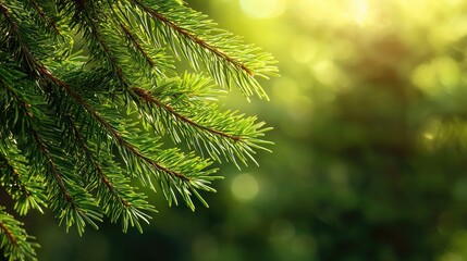 Obraz premium Close-up of vibrant evergreen needles against a soft, blurred background, capturing the essence of nature's tranquility.