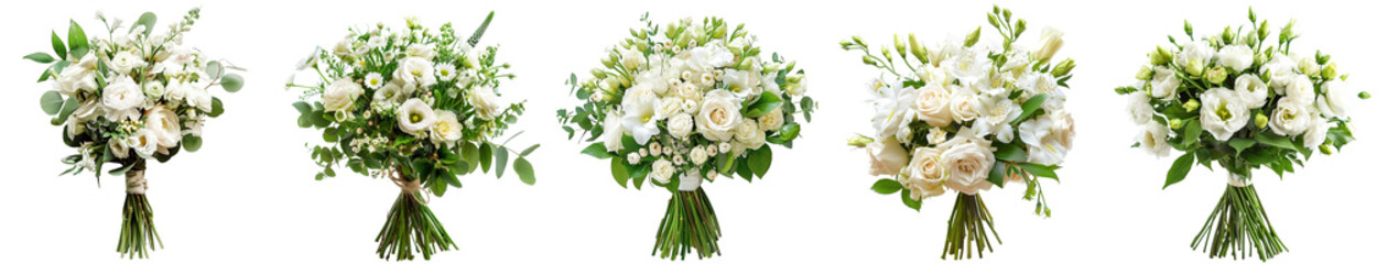 Pack of White flower bouquet set isolated on transparent background