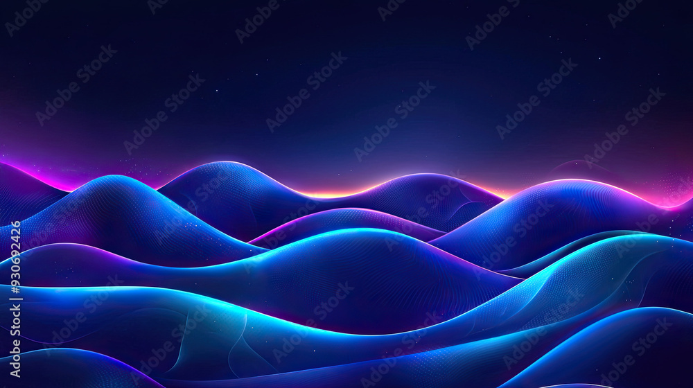 Sticker Elegant Blue Neon Illustration with Soft Waves, Premium Design for Wallpaper, Banner, Background, Modern Abstract Art, Futuristic Visuals, High-Quality Graphics, Sophisticated Design