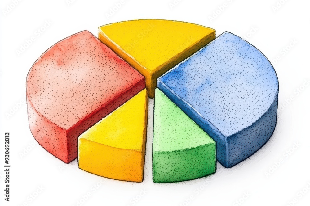 Poster a colorful pie chart illustration, showcasing various segments and vibrant colors, perfect for data 