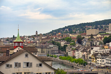 Fototapeta premium Old buildings,churches and bridges in Zurich ,Switzerland