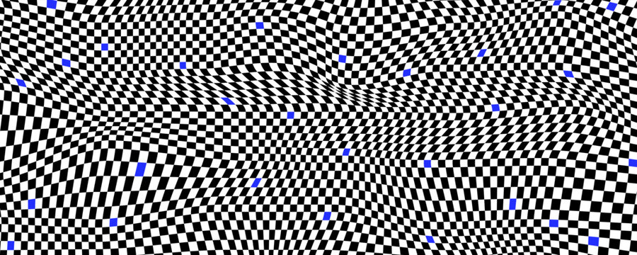 Psychedelic checkerboard background. Chessboard hypnotize geometric vector design template	