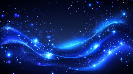 Obraz premium Blue waves with glittering stars and dust particles against a dark blue backdrop.