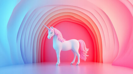 unicorn standing under a simple, thin archway, with a solid or gradient background