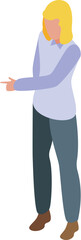 Young woman pointing with finger showing direction isometric icon