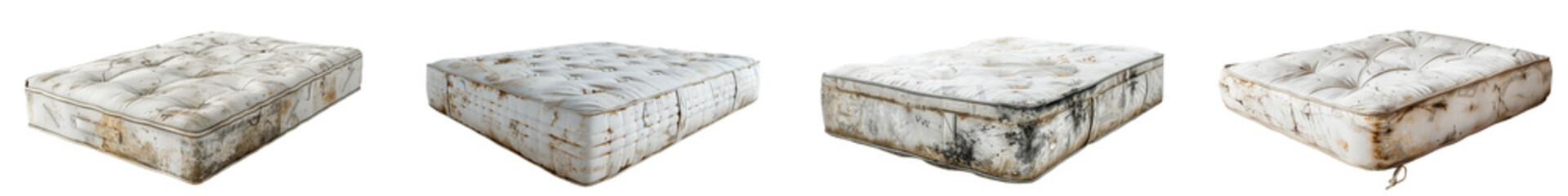 Pack of Worn-out mattress set on transparent background