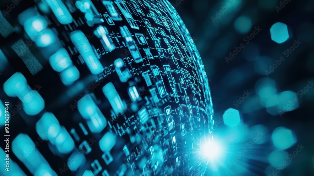 Aufkleber abstract digital technology background featuring glowing blue patterns and lines, representing innov