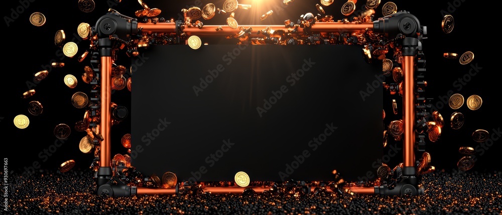 Poster an empty frame surrounded by scattered coins, creating a striking contrast and inviting creative ide
