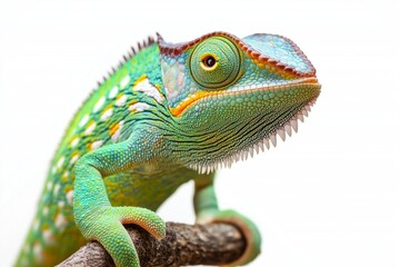 Obraz premium green chameleon isolated on white background