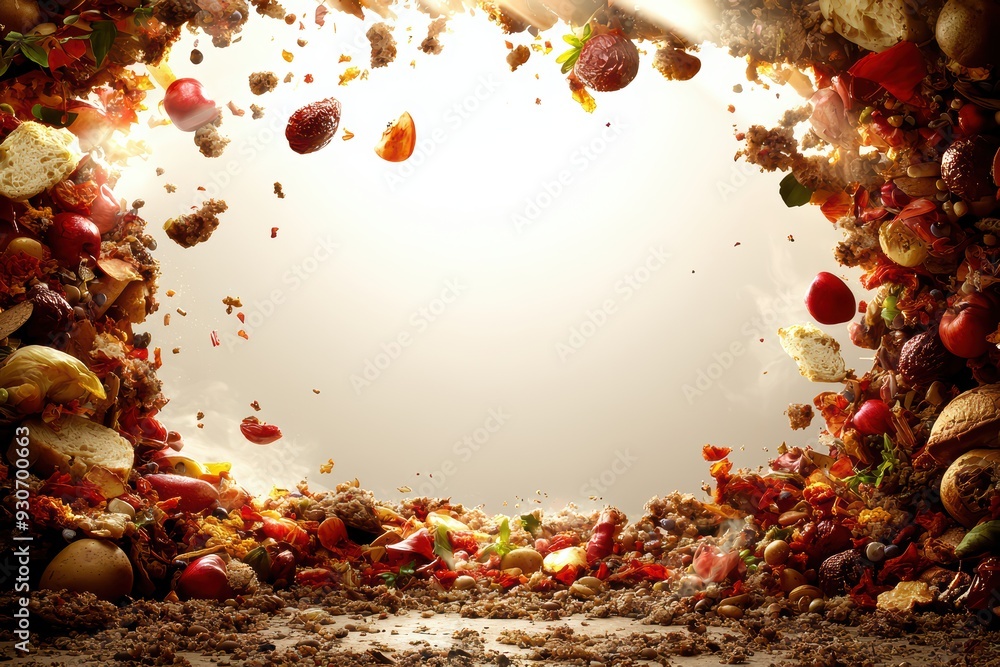 Poster vibrant arrangement of assorted fruits and vegetables creating a colorful backdrop with ample space 