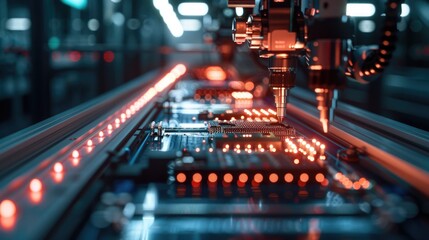 Industrial production line with conveyor belt and machinery