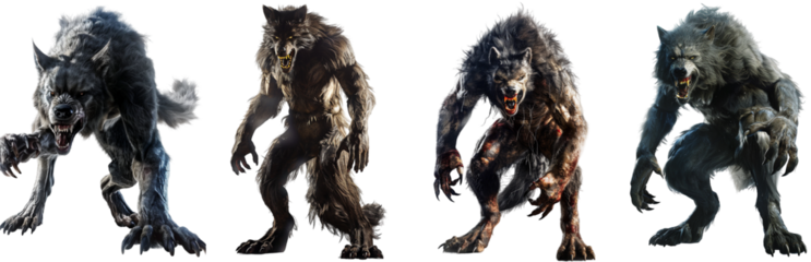 Pack of Werewolf set isolated against transparent backdrop