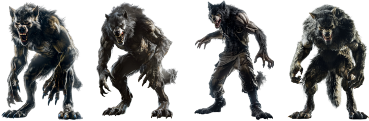 Pack of Werewolf set isolated against transparent backdrop
